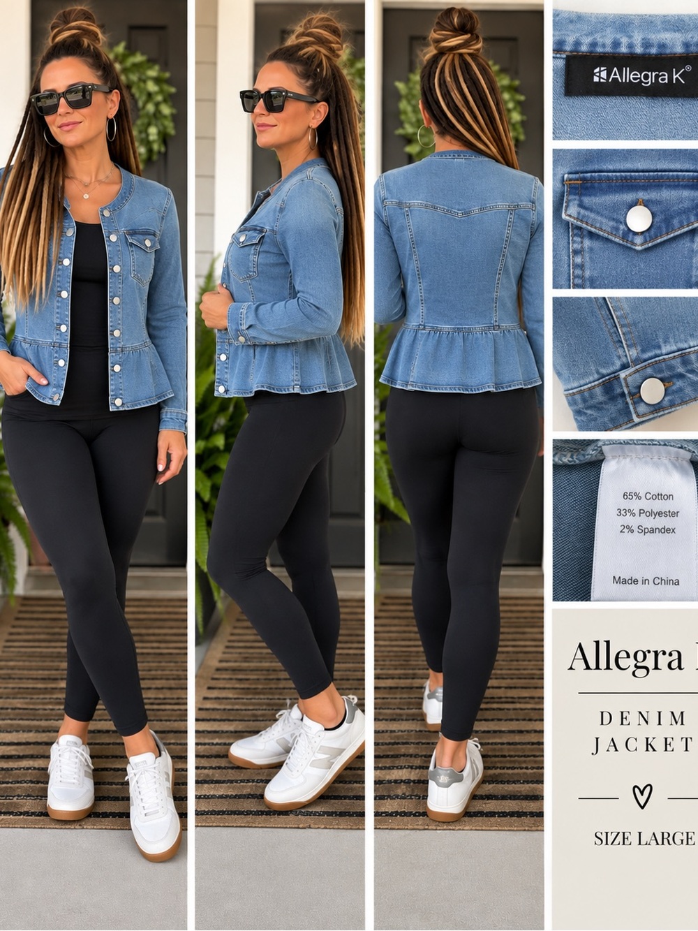 Allegra K Women's Light Blue Denim Peplum Jacket